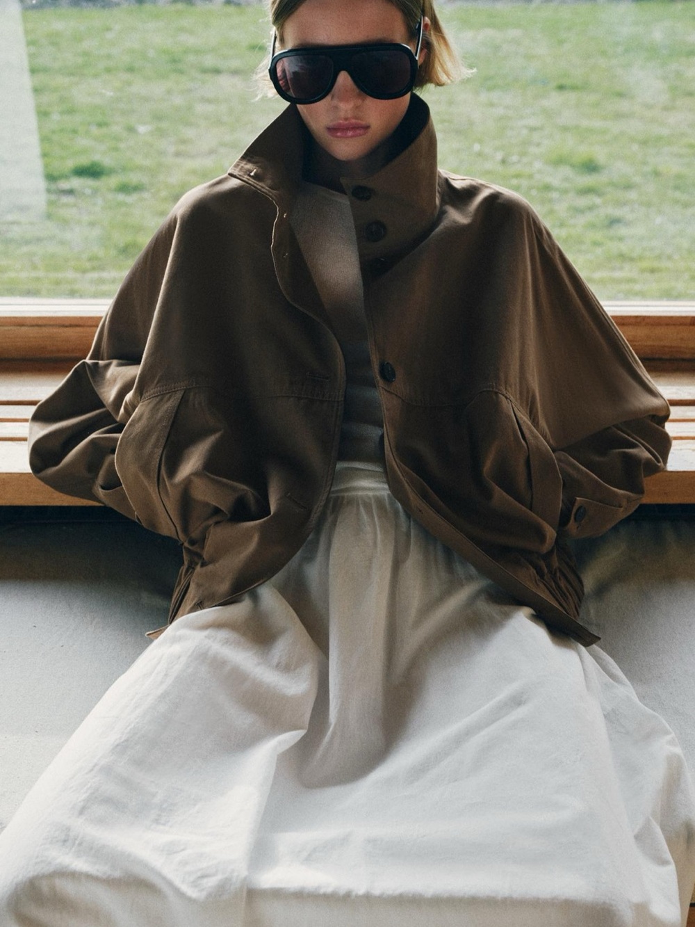 Oversized Brown Women's Jacket with High Collar